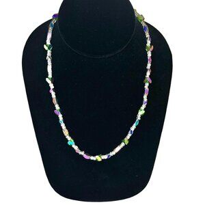 Colorful Iridescent Handcrafted Multicolor Beaded Necklace With Toggle Clasp